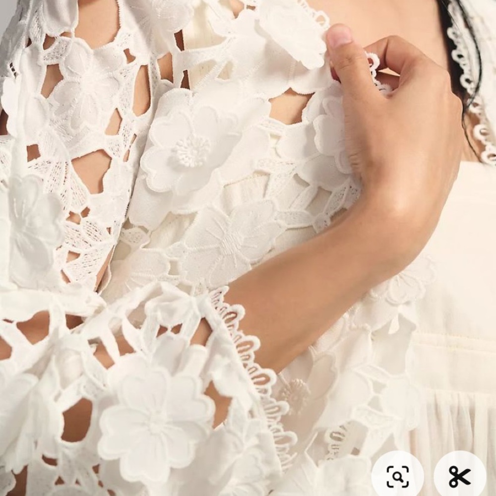 Anthropologie white floral appliqué shrug jacket